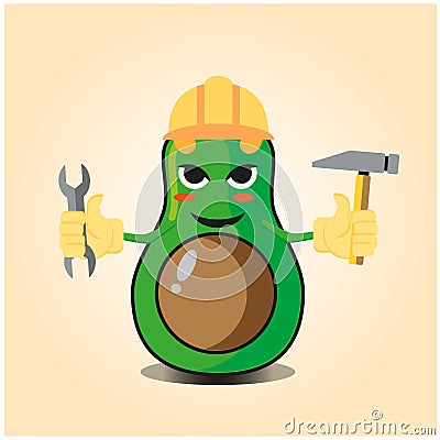 Cute half avocado engineer cartoon character design Vector Illustration