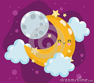 cute half moon Vector Illustration