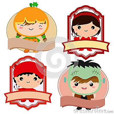 Cute halloween devil costume kids label Vector Illustration