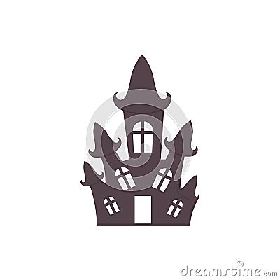 Cute Halloween Haunted House icon. Printable flat style. Traditional abandoned Witch home, Halloween House, castle Vector Illustration