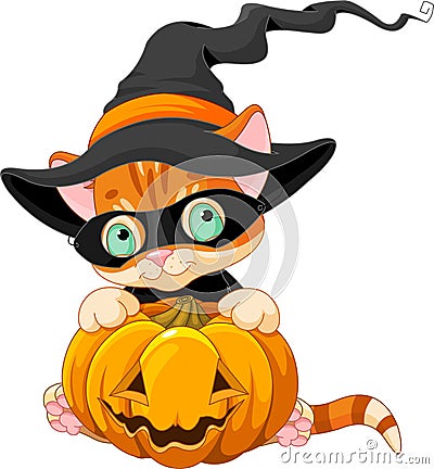 Cute Halloween Kitten Vector Illustration