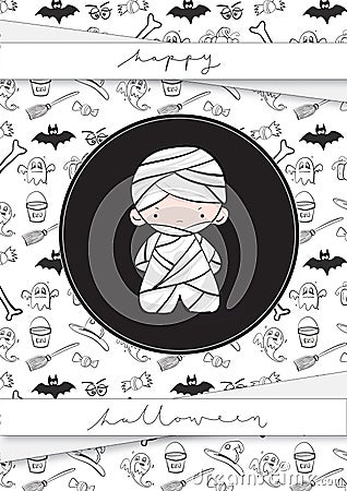 Cute Halloween Mummy card with icons Stock Photo