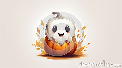 Cute Halloween Pumpkin and Ghost on White Background - Spooky Holiday Image Stock Photo