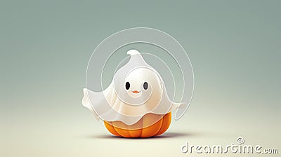 Cute Halloween Pumpkin and Ghost on White Background - Spooky Holiday Image Stock Photo