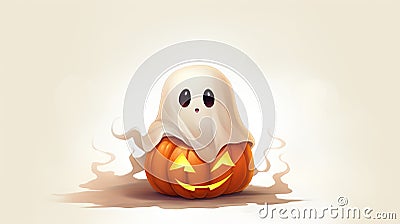 Cute Halloween Pumpkin and Ghost on White Background - Spooky Holiday Image Stock Photo