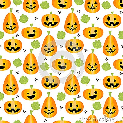 Cute Halloween pumpkins seamless pattern. Vector Illustration