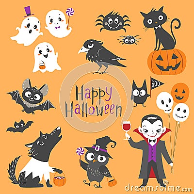 Cute Halloween set Vector Illustration