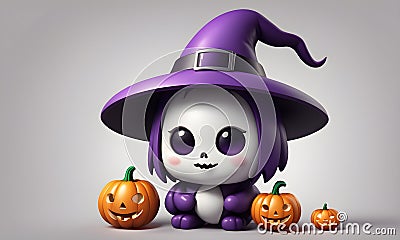 Cute Halloween Witch 3D Art Animated Graphic, Invitation Card Banner Website Design Background - ai generated Stock Photo