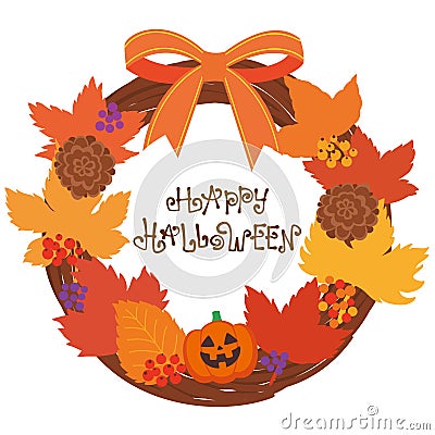 Cute Halloween wreath and logo.Happy Halloween. Vector Illustration