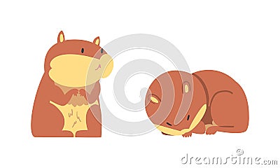 Cute Hamster Character with Stout Body Standing and Cuddling Vector Set Vector Illustration