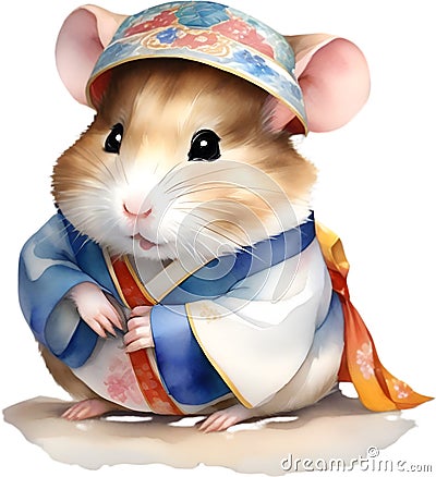 A cute Hamster in a hanbok. Ai-Generated. Stock Photo