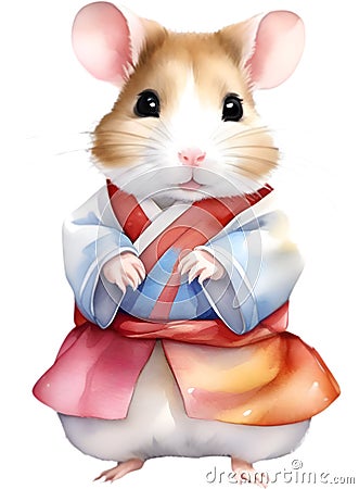 A cute Hamster in a hanbok. Ai-Generated. Stock Photo