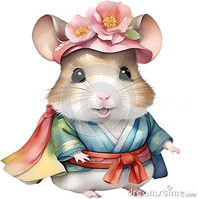 A cute Hamster in a hanbok. Ai-Generated. Stock Photo