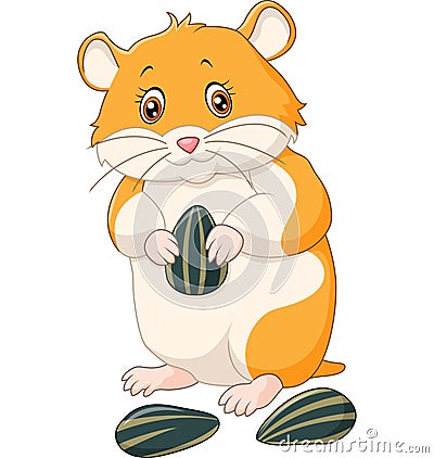 Cute hamster holding sunflower seeds Vector Illustration