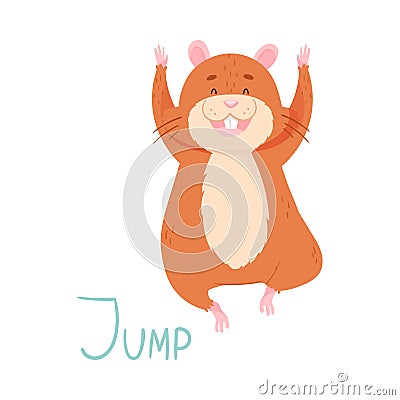 Cute Hamster Jumping Demonstrating English Verb Vector Illustration Vector Illustration