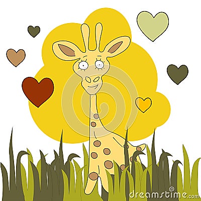 Cute hand drawn card, postcard with giraffe, Vector Illustration