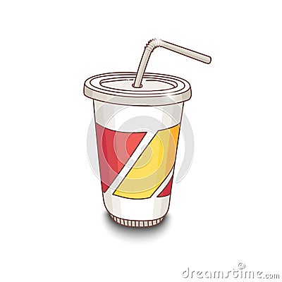 Cute hand-drawn cartoon style cup with drink. Shadow on white background. Vector Illustration