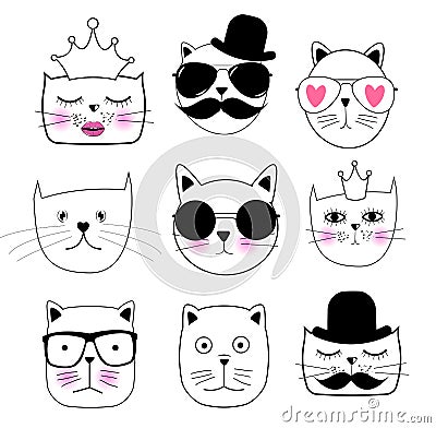 Cute Hand drawn Cat Set Vector Illustration Vector Illustration