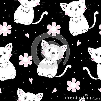 Cute hand drawn cats seamless pattern background Vector Illustration