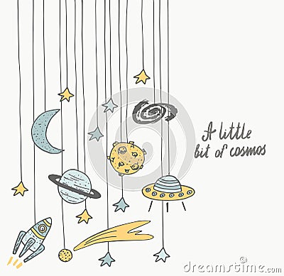 Cute hand drawn cosmic doodle card Vector Illustration