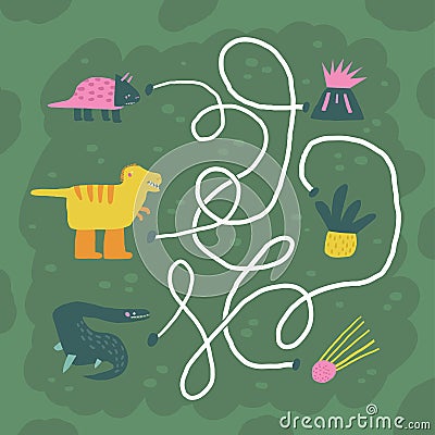 Cute hand drawn dinosaur theme maze Vector Illustration