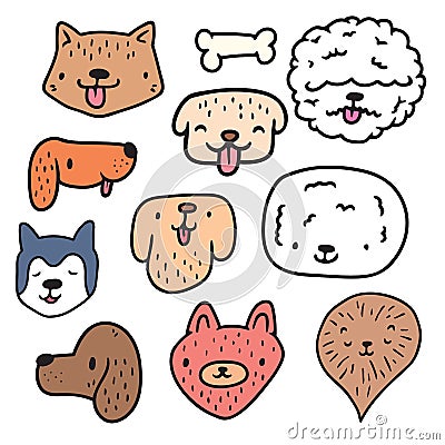 Cute Hand Drawn Dog Faces Collection Vector Illustration