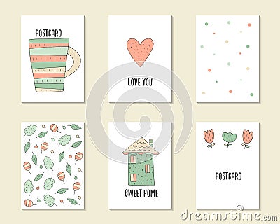 Cute hand drawn doodle birthday, party, baby shower cards Vector Illustration