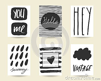 Cute hand drawn doodle black stylish birthday cards Vector Illustration