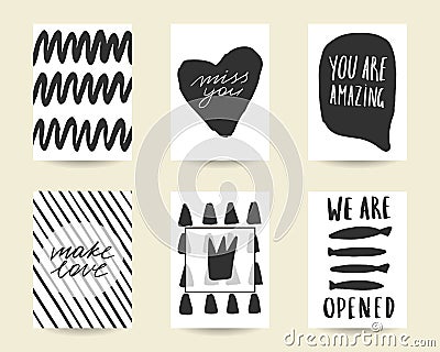 Cute hand drawn doodle black stylish birthday cards Vector Illustration