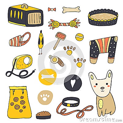 Cute hand drawn doodle dog stuff Vector Illustration