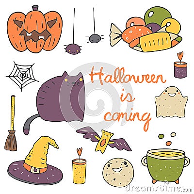 Cute hand drawn doodle halloween objects Vector Illustration