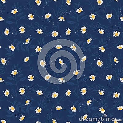 Cute hand drawn floral seamless pattern, chamomile flowers background, great for textiles, wrapping, banner, wallpaper - vector Vector Illustration