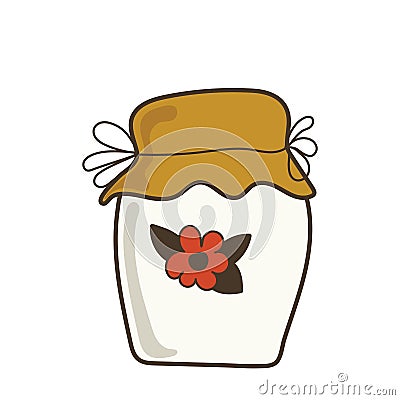 Cute hand drawn glass jar with jam. Doodle sweet preserve illustration. doodle. clipart. vector illustration Cartoon Illustration