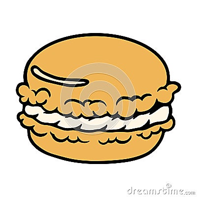 Cute hand drawn hamburger. Color image of cheeseburger. Burger cartoon icon Vector Illustration
