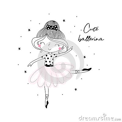 Cute hand drawn with cute little ballerina vector illustration Vector Illustration