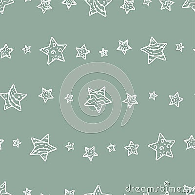 Cute hand drawn night sky seamless pattern with ornate stars and moons, comic background, great for textiles, banners, wallpapers Vector Illustration