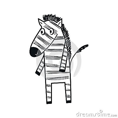 Cute hand drawn nursery poster with black and white zebra. Vector illustration in candinavian style Cartoon Illustration