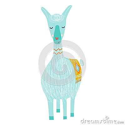 Cute hand drawn nursery poster with nice llama animal. Vector illustration in candinavian style Cartoon Illustration