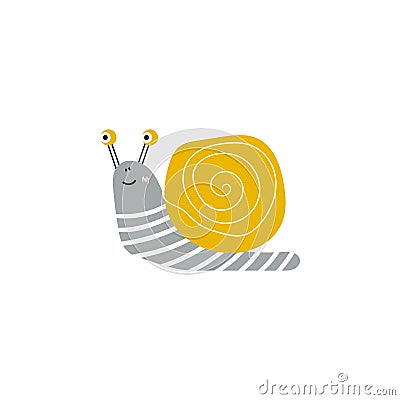 Cute hand drawn nursery poster with snail animal. Vector illustration in candinavian style Cartoon Illustration