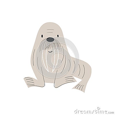 Cute hand drawn nursery poster with walrus animal. Vector illustration in candinavian style Cartoon Illustration