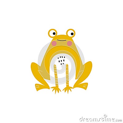 Cute hand drawn nursery poster with yellow frog animal. Vector illustration in candinavian style Cartoon Illustration