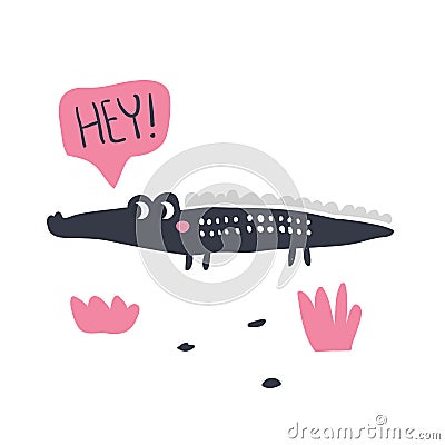 Cute hand drawn portrait of a crocodile Vector Illustration