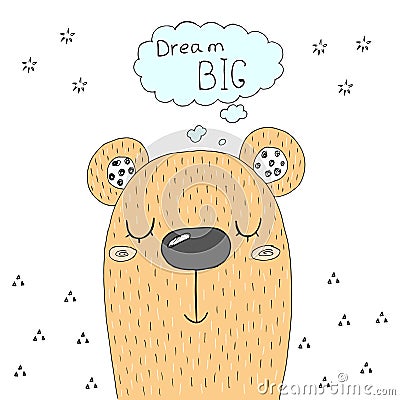 Cute hand drawn with Sketch doodle bear print. Vector Illustration