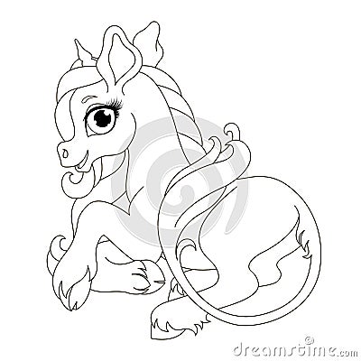 Cute hand drawn smiling unicorn drawing contour for coloring Vector Illustration