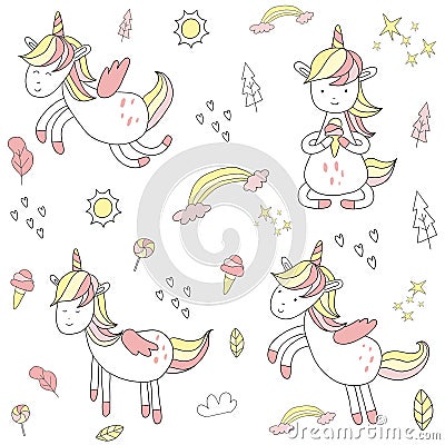 Cute hand drawn unicorn Vector Illustration