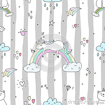 Cute hand drawn unicorn vector pattern. vector illustration Vector Illustration