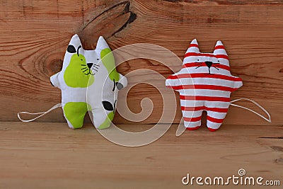 Cute hand made Stuffed Cat, funny animals Stock Photo