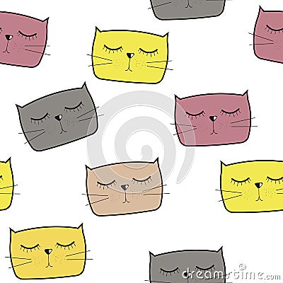 Cute Handdrawn Cat Seamless Pattern Vector Vector Illustration