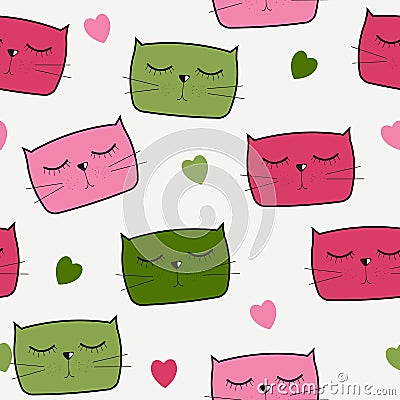 Cute Handdrawn Cat Seamless Pattern Vector Vector Illustration