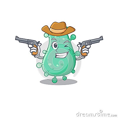 Cute handsome cowboy of agrobacterium tumefaciens cartoon character with guns Vector Illustration